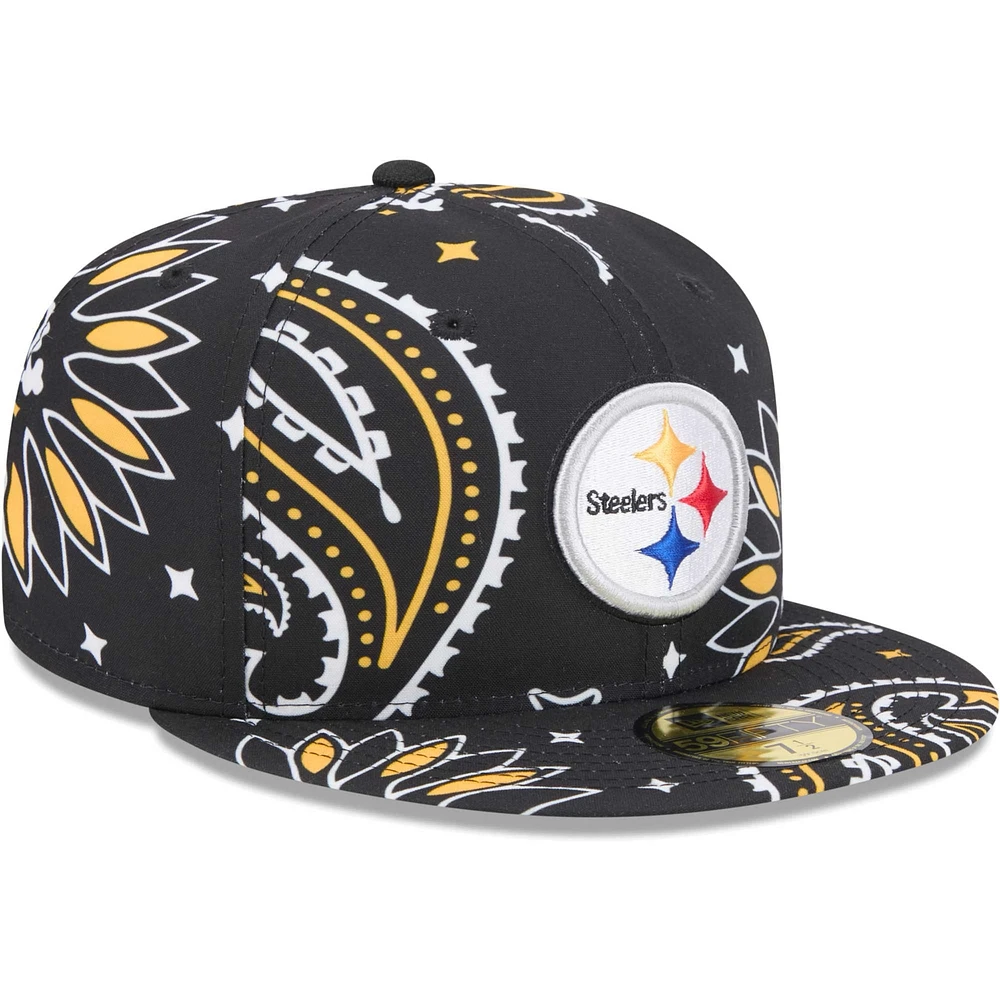 Men's New Era Black Pittsburgh Steelers Paisley 59FIFTY Fitted Hat