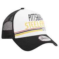 Men's New Era /Black Pittsburgh Steelers Stacked A-Frame Trucker 9FORTY Adjustable Hat