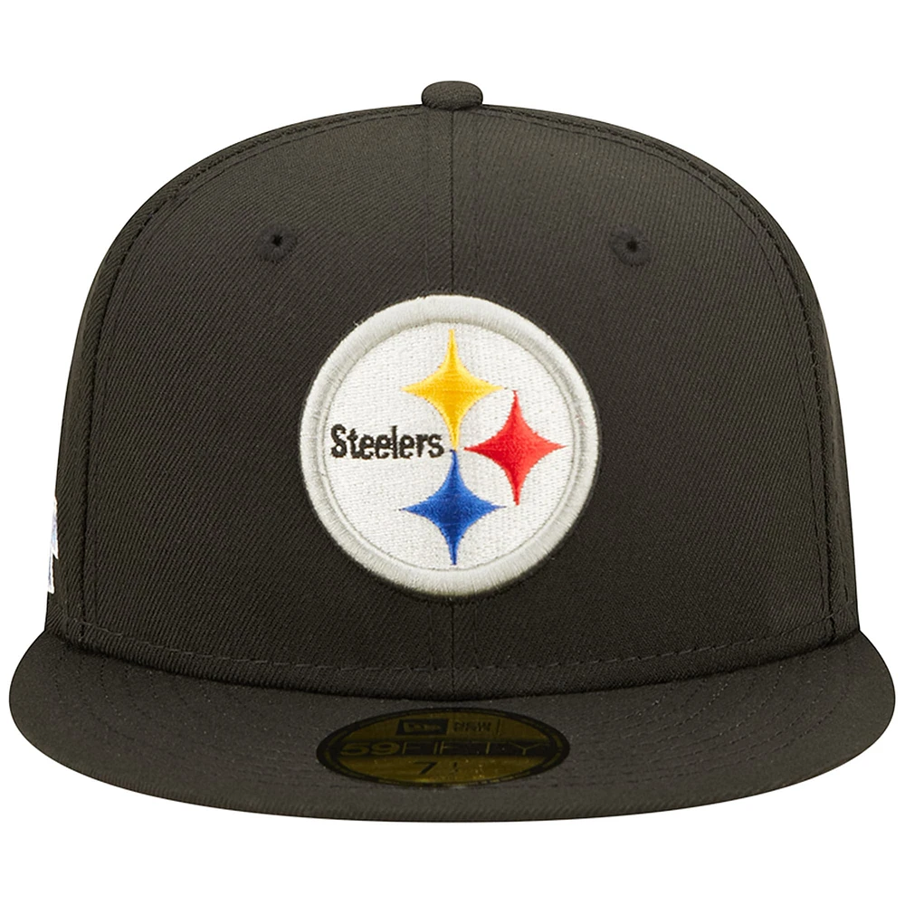 Men's New Era Black Pittsburgh Steelers Super Bowl XL Pink Pop Sweat 59FIFTY Fitted Hat