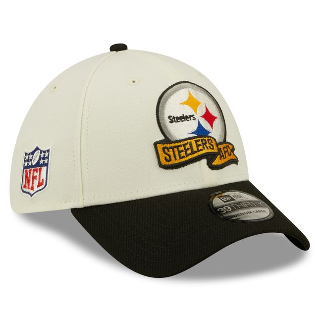 Ligne de touche 2022 Pittsburgh Steelers New Era crème/noir pour homme - Casquette flex 2 tons 39THIRTY