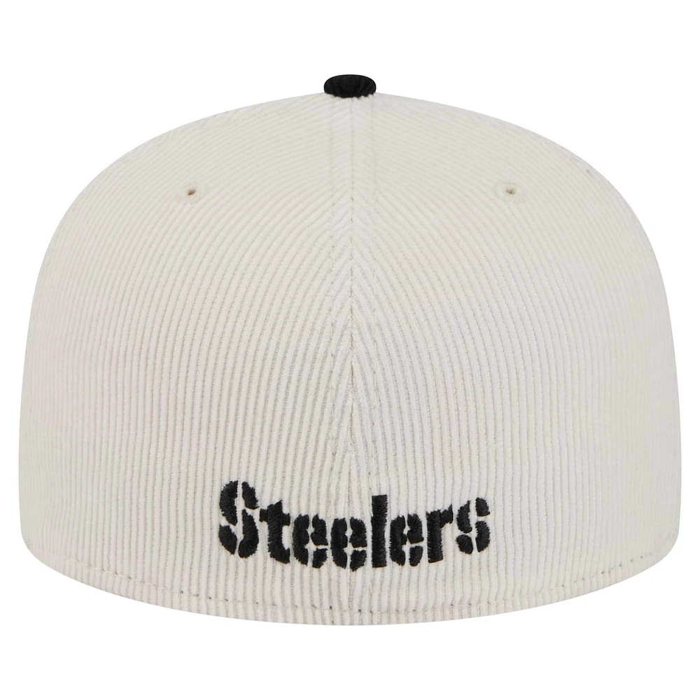 Men's New Era Cream/Black Pittsburgh Steelers  Corduroy 59FIFTY Fitted Hat