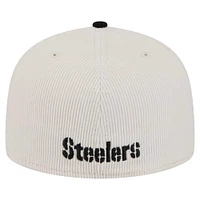 Men's New Era Cream/Black Pittsburgh Steelers  Corduroy 59FIFTY Fitted Hat