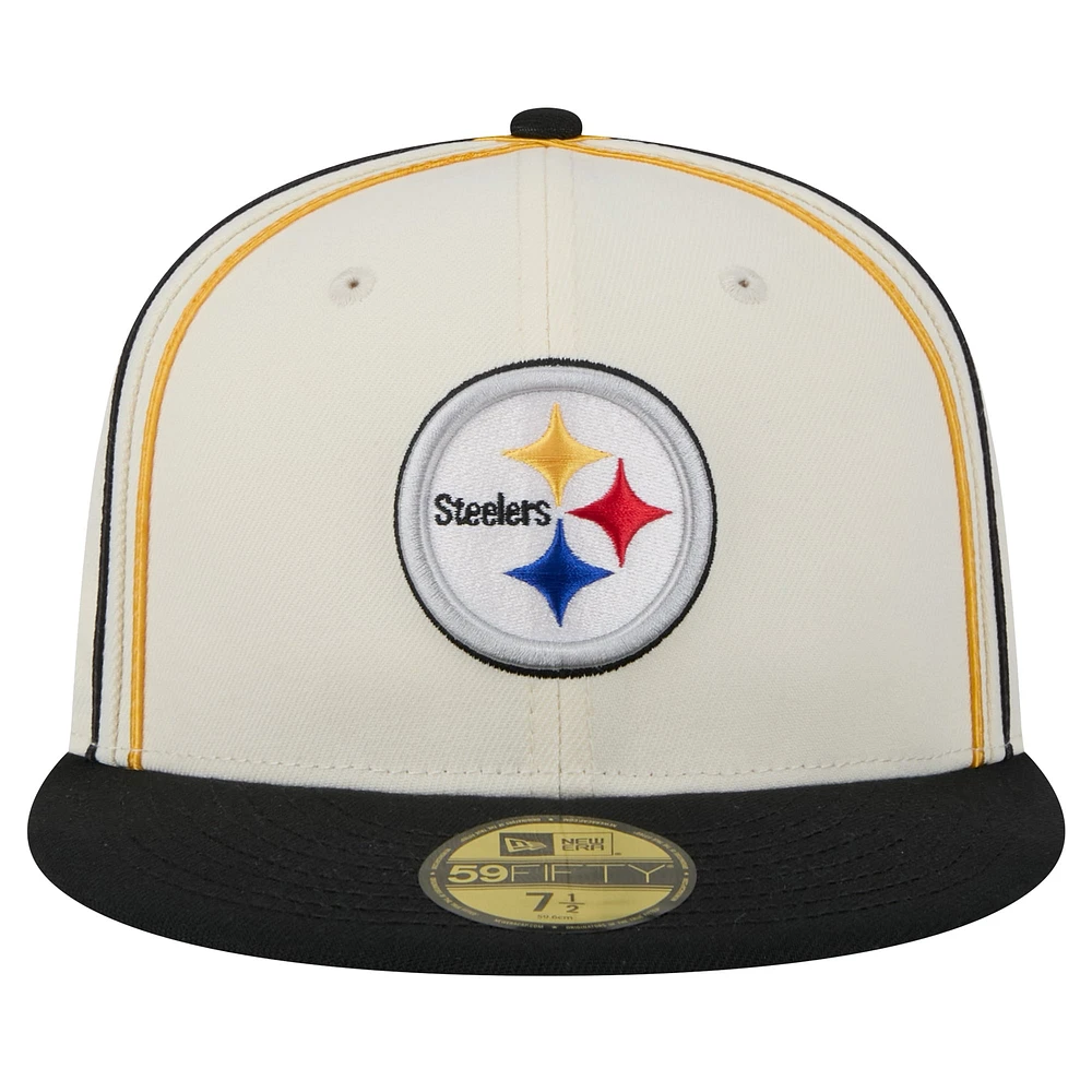 Men's New Era Cream Pittsburgh Steelers Soutache 59FIFTY Fitted Hat