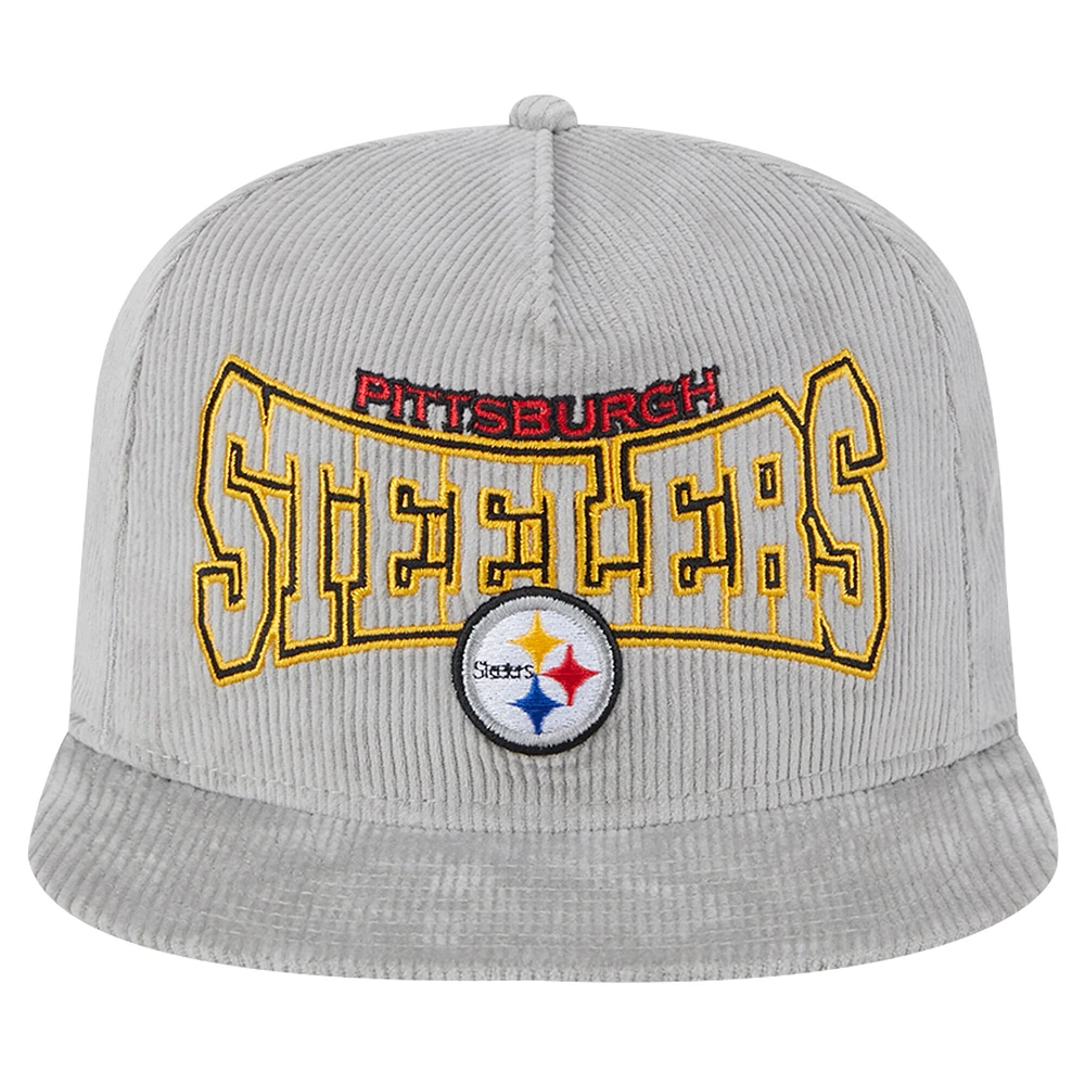 Men's New Era Gray Pittsburgh Steelers Throwback Corded Golfer Snapback Hat