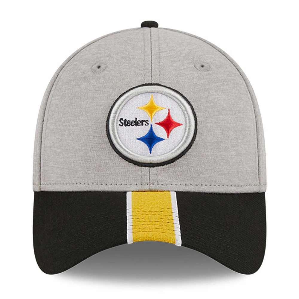 Casquette flexible 39THIRTY rayée Pittsburgh Steelers New Era gris chiné/noir pour hommes