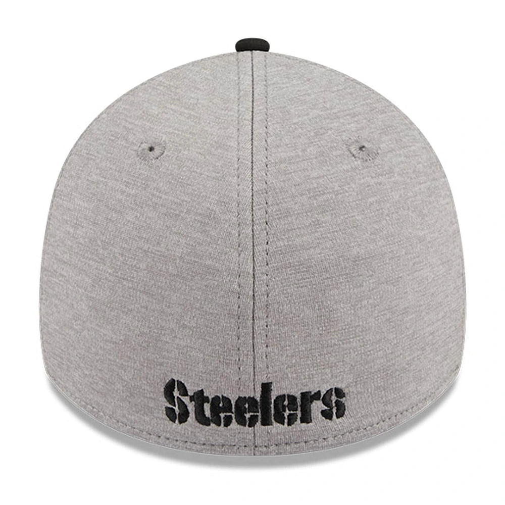 Casquette flexible 39THIRTY rayée Pittsburgh Steelers New Era gris chiné/noir pour hommes