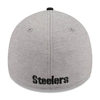 Casquette flexible 39THIRTY rayée Pittsburgh Steelers New Era gris chiné/noir pour hommes