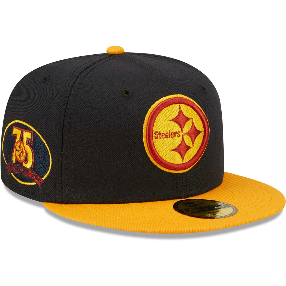 Casquette ajustée 59FIFTY 75e anniversaire des Pittsburgh Steelers New Era bleu marine/doré pour homme