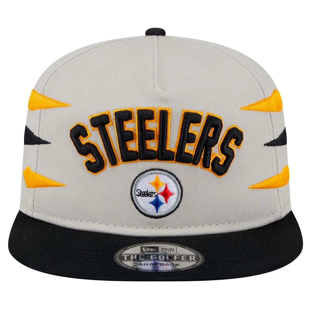 Men's New Era Stone/Black Pittsburgh Steelers Athletic Golfer Snapback Hat