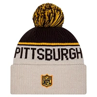 Men's New Era Stone Pittsburgh Steelers Sideline Historic Cuffed Knit Hat with Pom