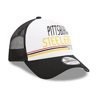 Men's New Era /Black Pittsburgh Steelers Stacked A-Frame Trucker 9FORTY Adjustable Hat