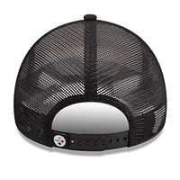 Men's New Era /Black Pittsburgh Steelers Stacked A-Frame Trucker 9FORTY Adjustable Hat