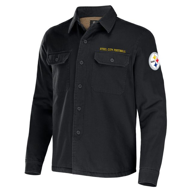 Collection NFL x Darius Rucker pour hommes par Fanatics Veste chemise boutonnée en toile noire des Pittsburgh Steelers