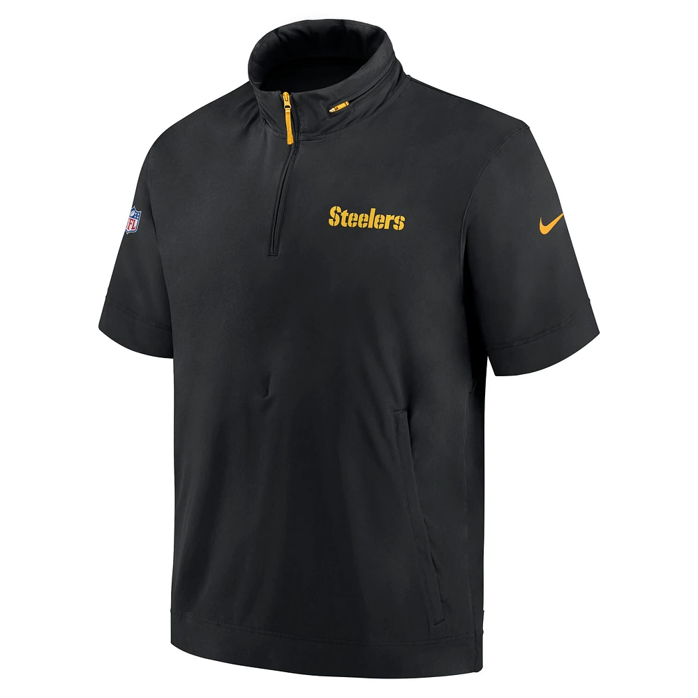 Men's Nike Black Pittsburgh Steelers 2024 Sideline Coach Short Sleeve Half-Zip Hoodie Jacket