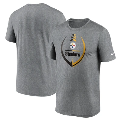 T-shirt Performance Icon Legend des Pittsburgh Steelers Nike pour homme, gris chiné