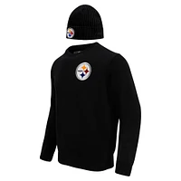 Men's Pro Standard Black Pittsburgh Steelers Crewneck Pullover Sweater & Cuffed Knit Hat Box Gift Set