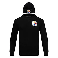 Men's Pro Standard Black Pittsburgh Steelers Crewneck Pullover Sweater & Cuffed Knit Hat Box Gift Set