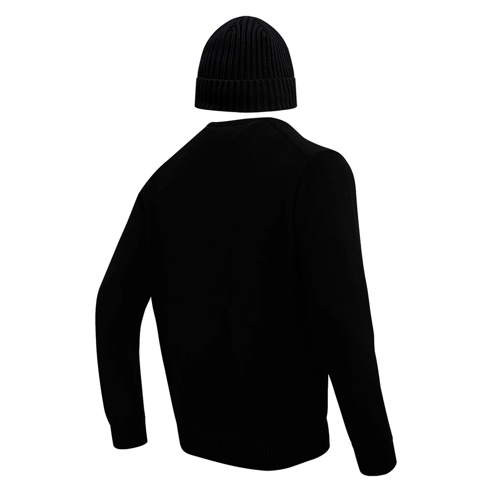 Men's Pro Standard Black Pittsburgh Steelers Crewneck Pullover Sweater & Cuffed Knit Hat Box Gift Set