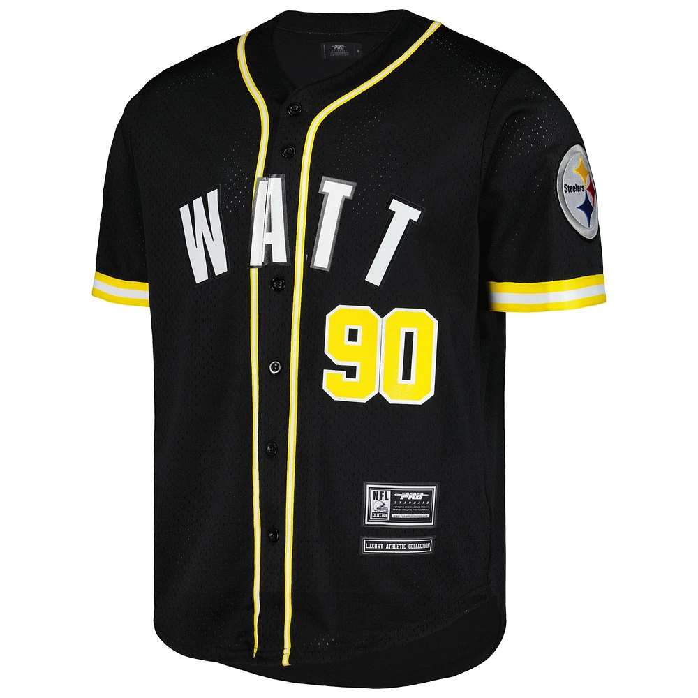 Men's Pro Standard T.J. Watt Black Pittsburgh Steelers Mesh Button-Up Baseball Jersey