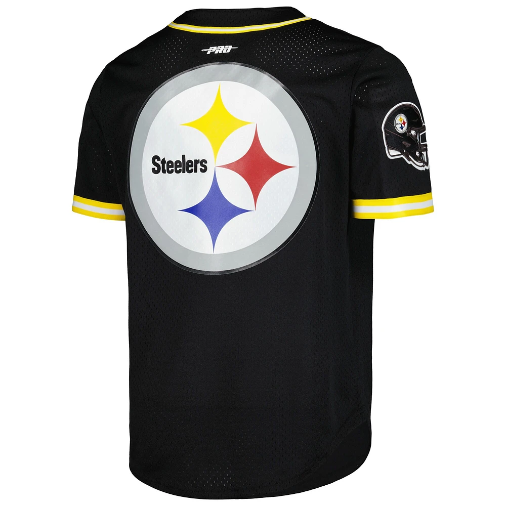 Men's Pro Standard T.J. Watt Black Pittsburgh Steelers Mesh Button-Up Baseball Jersey