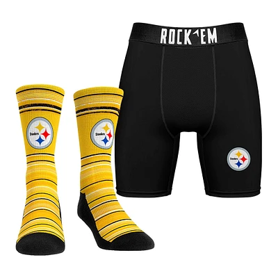 Pack combiné de chaussettes et caleçons boxeurs Rock Em Socks pour hommes des Steelers Pittsburgh
