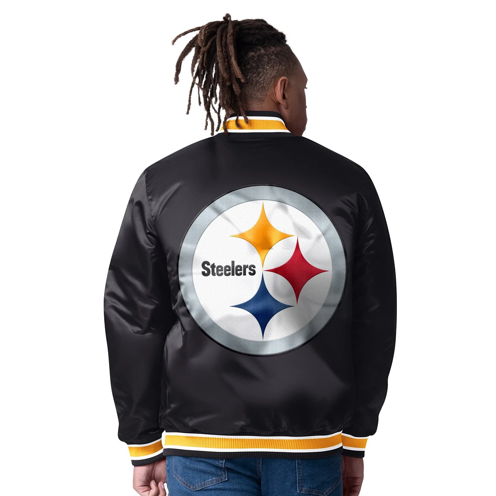 Men's Starter Black/Gold Pittsburgh Steelers Satin Varsity Full-Snap Reversible Jacket