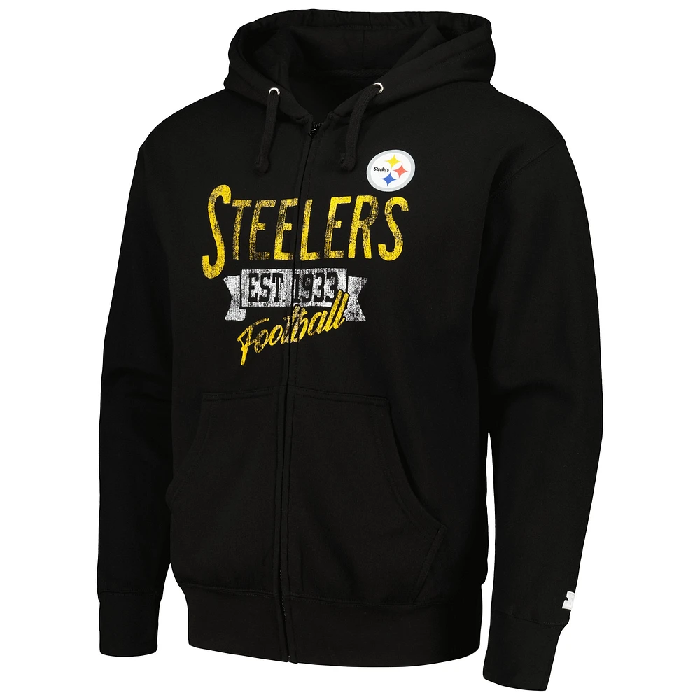 Men's Starter Black Pittsburgh Steelers Domestic Post Season Full-Zip Hoodie