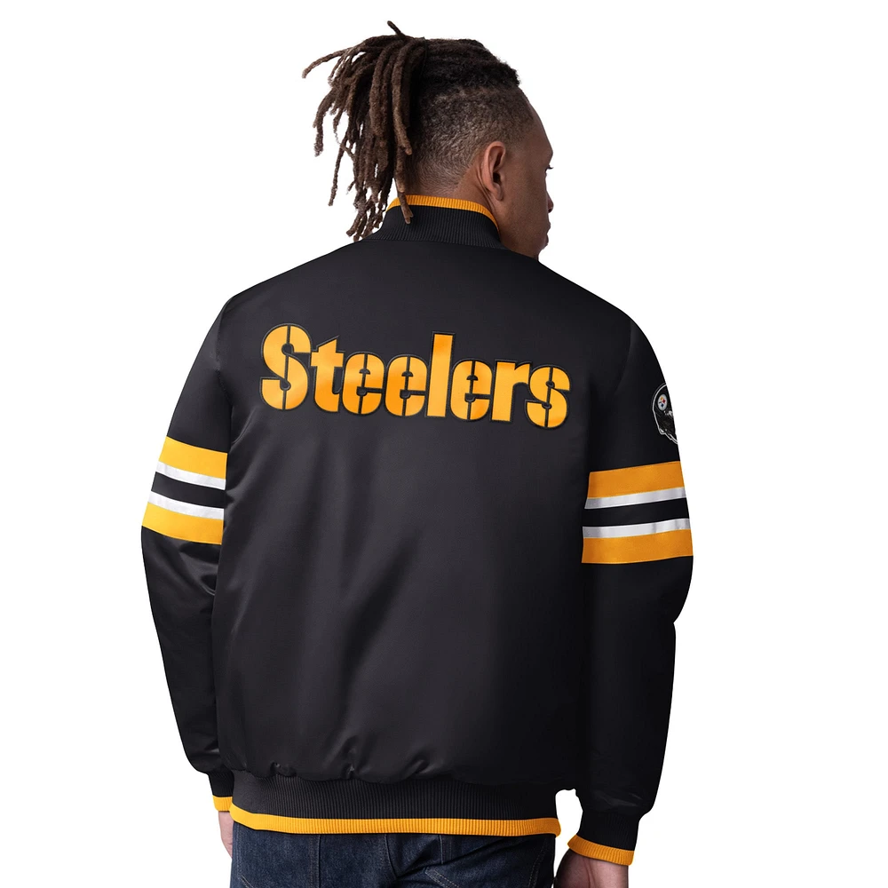 Men's Starter Black Pittsburgh Steelers Scout I Full-Snap Varsity Jacket