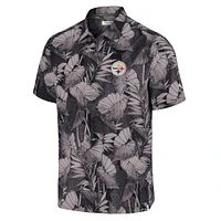 Chemise boutonnée noire pour homme Tommy Bahama Camp des Pittsburgh Steelers Coast Nuevo Fronds