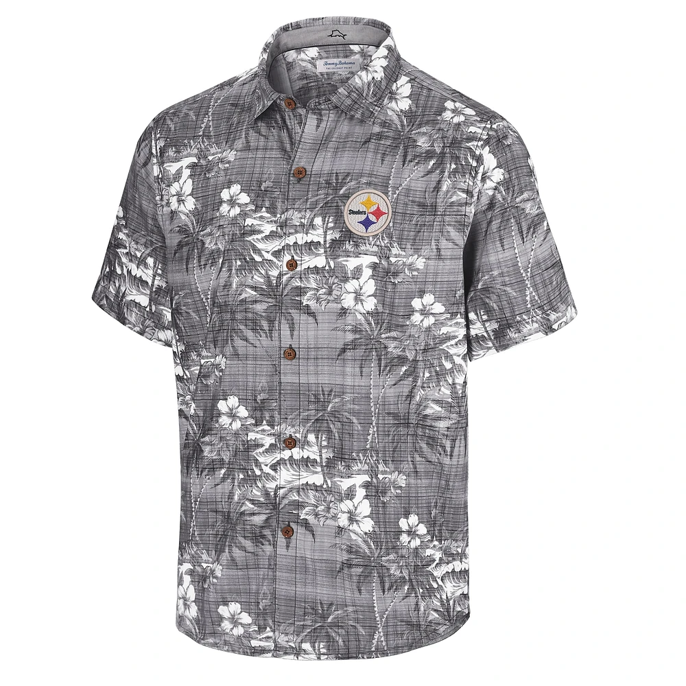 Chemise boutonnée noire pour homme Tommy Bahama Pittsburgh Steelers Coconut Point Isla Palmetta Camp