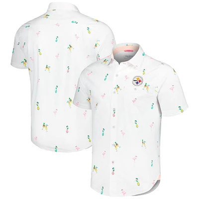 Chemise boutonnée Tommy Bahama White Pittsburgh Steelers Nova Wave Flocktail pour hommes