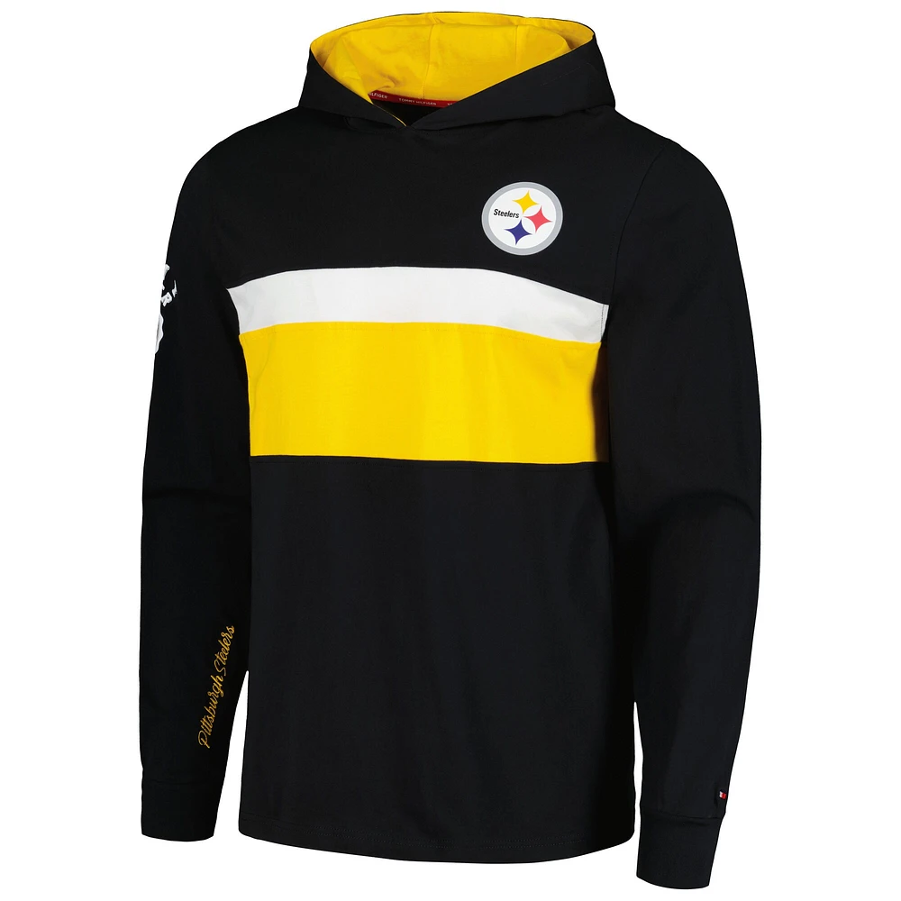 Men's Tommy Hilfiger  Black Pittsburgh Steelers Morgan Long Sleeve Hoodie T-Shirt