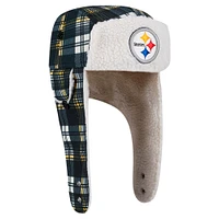New Era Black Pittsburgh Steelers Sideline Plaid Sherpa Trapper Hat
