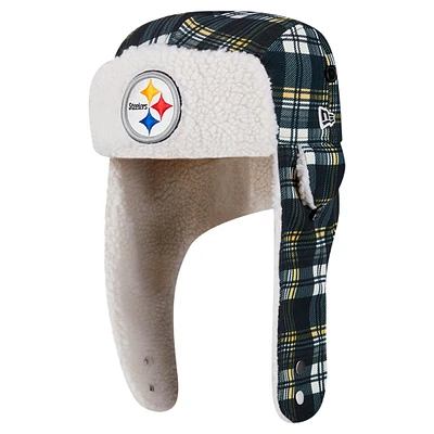 Casquette trappeur en sherpa à carreaux noirs Pittsburgh Steelers de New Era