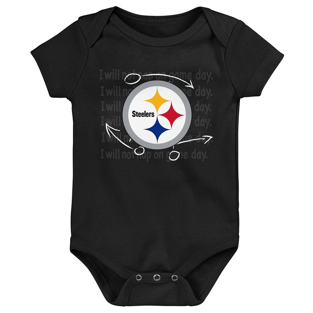 Newborn & Infant Black/Gold/Heather Gray Pittsburgh Steelers Three-Pack Eat, Sleep Drool Retro Bodysuit Set