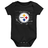 Newborn & Infant Black/Gold/Heather Gray Pittsburgh Steelers Three-Pack Eat, Sleep Drool Retro Bodysuit Set