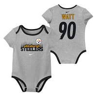 Ensemble de 3 bodies Nike pour nouveau-né et bébé avec nom numéro T.J. Watt des Pittsburgh Steelers