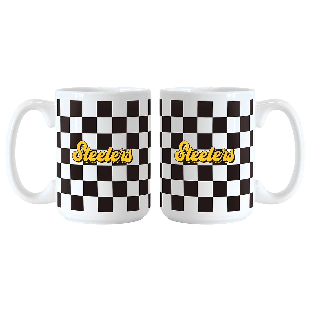 Lot de 2 tasses à motif de damier de 15 oz des Steelers de Pittsburgh