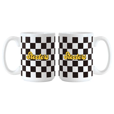 Lot de 2 tasses à motif de damier de 15 oz des Steelers de Pittsburgh