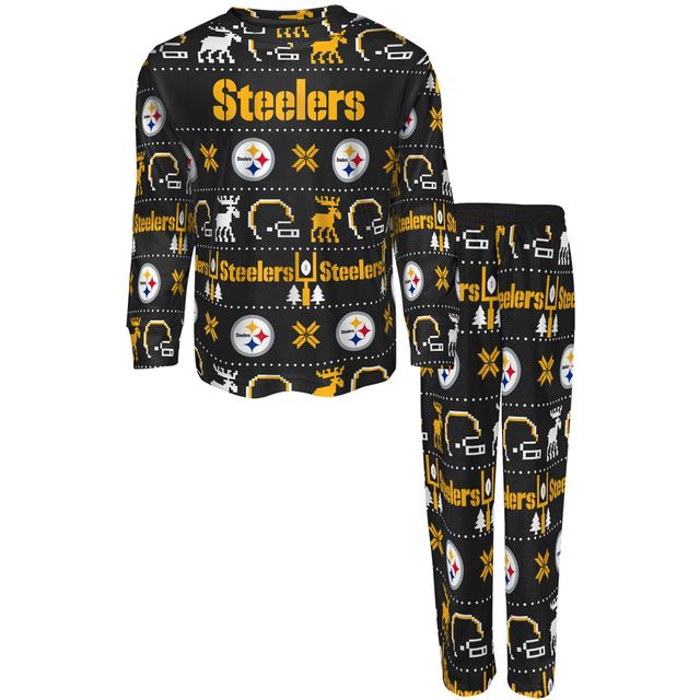 T-shirt à manches longues et pantalon imprimé allover des Pittsburgh Steelers d'âge préscolaire - Ensemble de nuit
