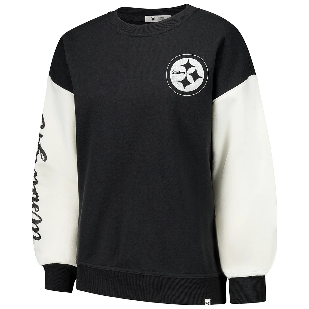 Women's '47  Black Pittsburgh Steelers Double Header Rise Andie Pullover Sweatshirt