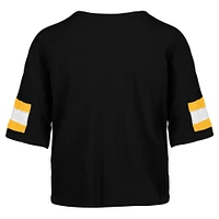 Women's '47 Black Pittsburgh Steelers  Double Header Scout Cropped V-Neck T-Shirt