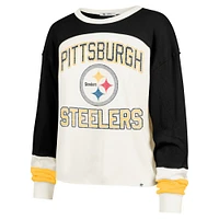 Women's '47 Cream Pittsburgh Steelers Double Header Curve Raglan Long Sleeve Crop Top