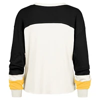 Women's '47 Cream Pittsburgh Steelers Double Header Curve Raglan Long Sleeve Crop Top