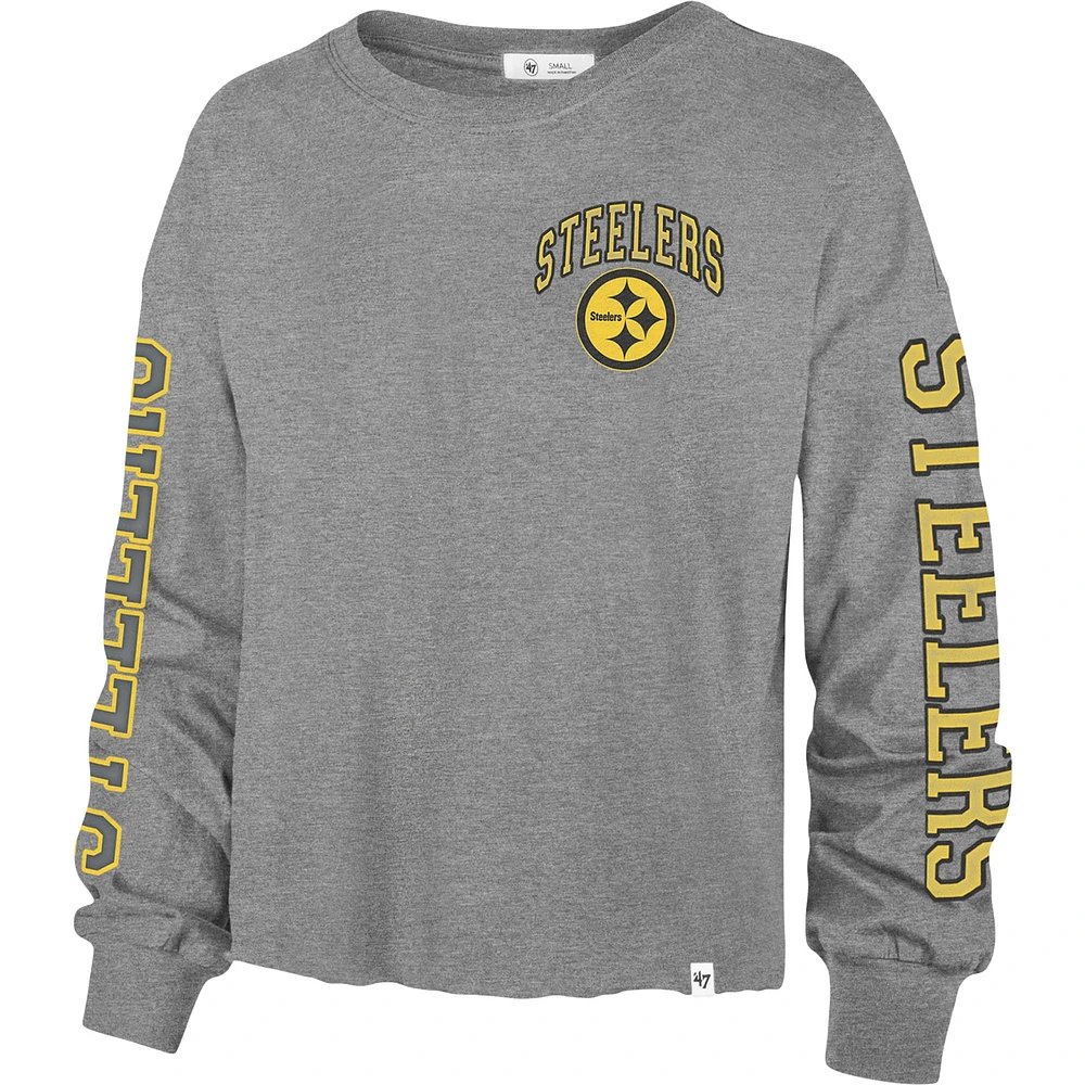 Women's '47 Gray Pittsburgh Steelers Ultra Max Parkway - Long Sleeve Cropped T-Shirt