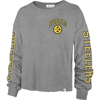 Women's '47 Gray Pittsburgh Steelers Ultra Max Parkway - Long Sleeve Cropped T-Shirt