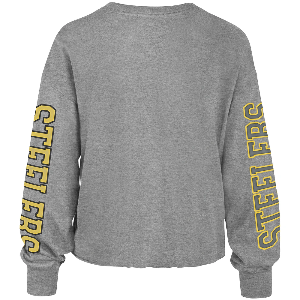 Women's '47 Gray Pittsburgh Steelers Ultra Max Parkway - Long Sleeve Cropped T-Shirt
