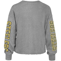 Women's '47 Gray Pittsburgh Steelers Ultra Max Parkway - Long Sleeve Cropped T-Shirt