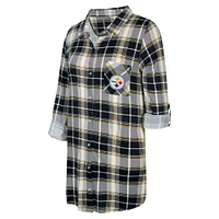 Women's Concepts Sport Black Pittsburgh Steelers Ashford Plaid Knit Nightshirt
