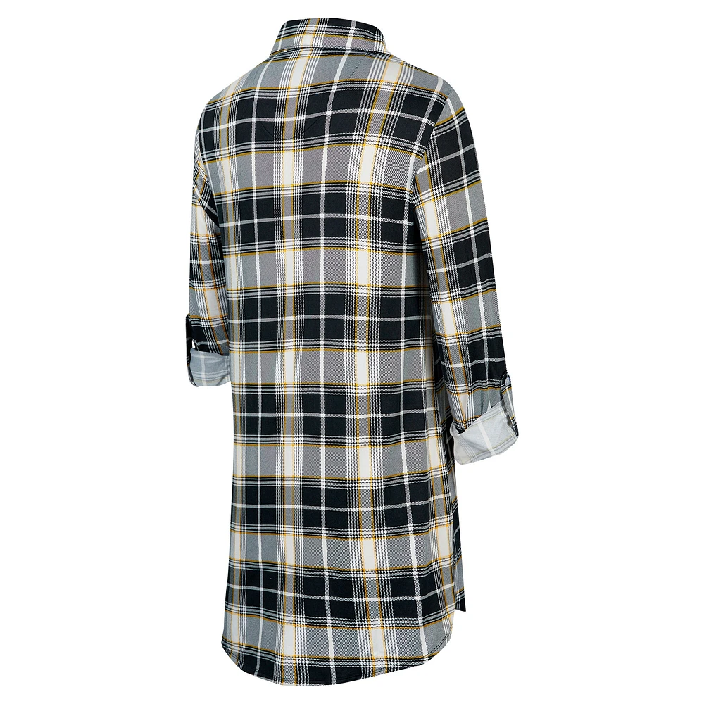 Women's Concepts Sport Black Pittsburgh Steelers Ashford Plaid Knit Nightshirt